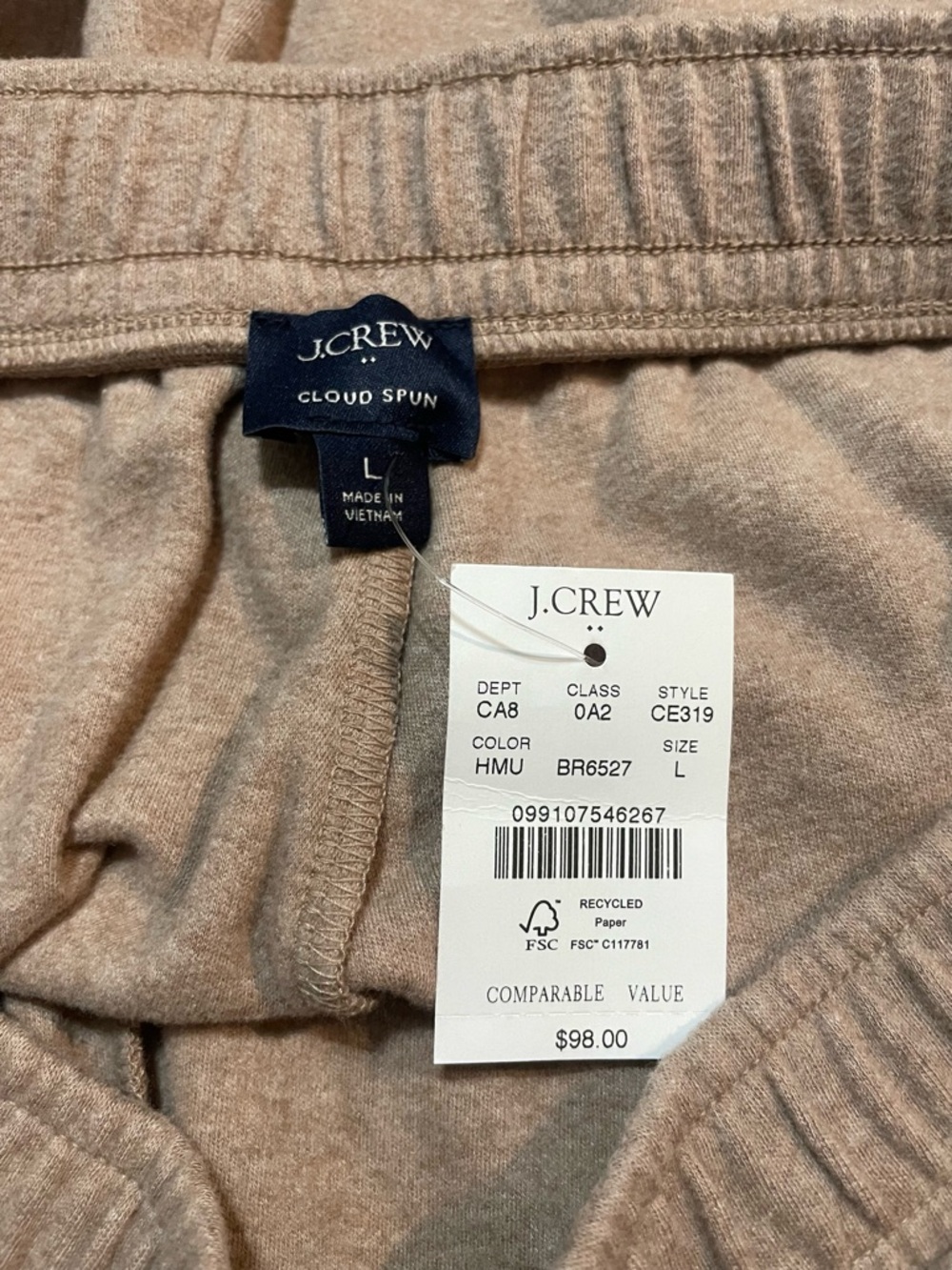 J.Crew Cloudspun Straight Leg Sweatpants Mushroom L NWT - Picture 9 of 12